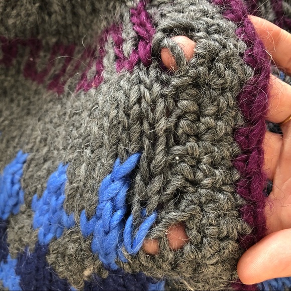 Women's Hand Knit Chunky Heavy Weight Fairisle Hooded Sweater Gray Blue … - Picture 8 of 11